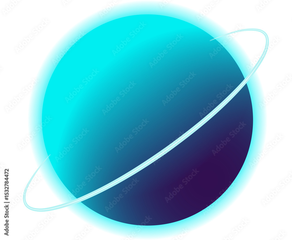 Naklejka premium Planet is orbiting in flat design with turquoise ring and purple gradient on transparent background