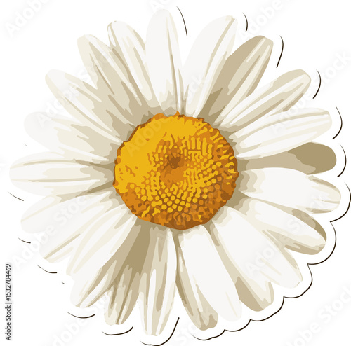 Fototapeta Naklejka Na Ścianę i Meble -  Flat design daisy is floating on transparent background with yellow center and white petals