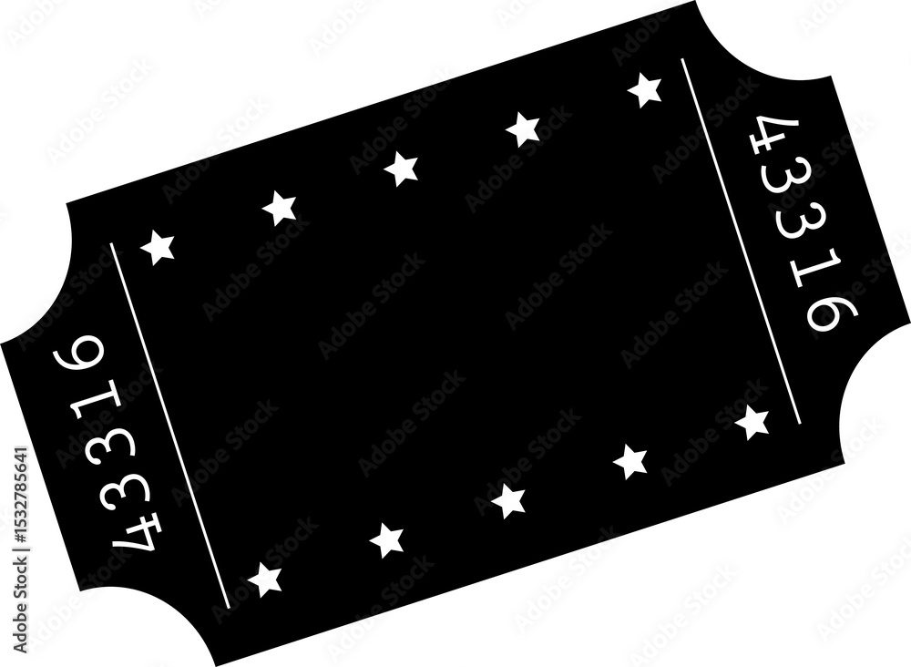 Naklejka premium Ticket graphic is rotating on transparent backdrop showing white stars and code 43316, copy space