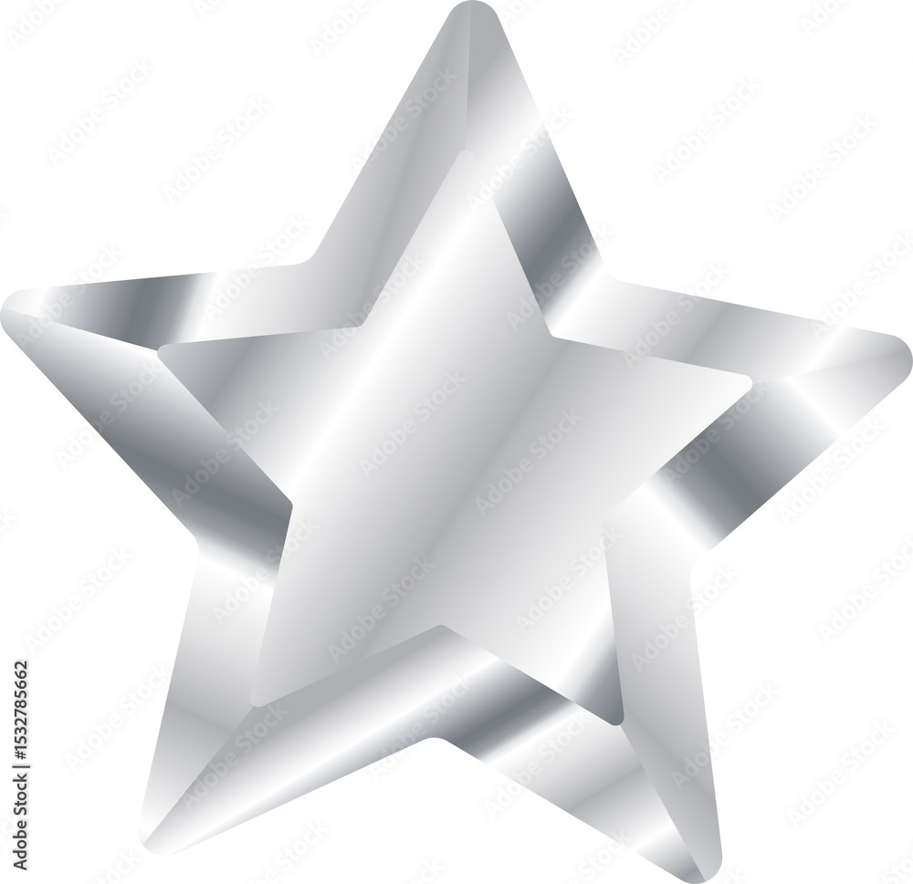 Naklejka premium Overlapping metallic silver stars are showcasing 3D render gradient depth on transparent background