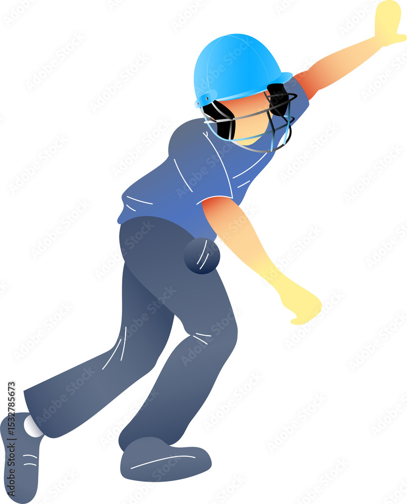 Obraz premium Cricket bowler is delivering ball in vector illustration with gradient on transparent background