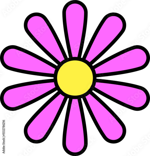 Fototapeta Naklejka Na Ścianę i Meble -  Daisy cartoon flower icon showing bright pink petals and yellow center on transparent background
