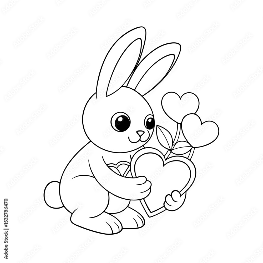 Fototapeta premium Bunny Planting Heart Seeds Coloring Page