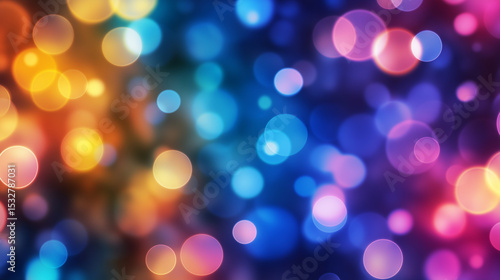 Vibrant abstract background with colorful bokeh light circles in a smooth gradient from warm yellows to cool blues and purples.