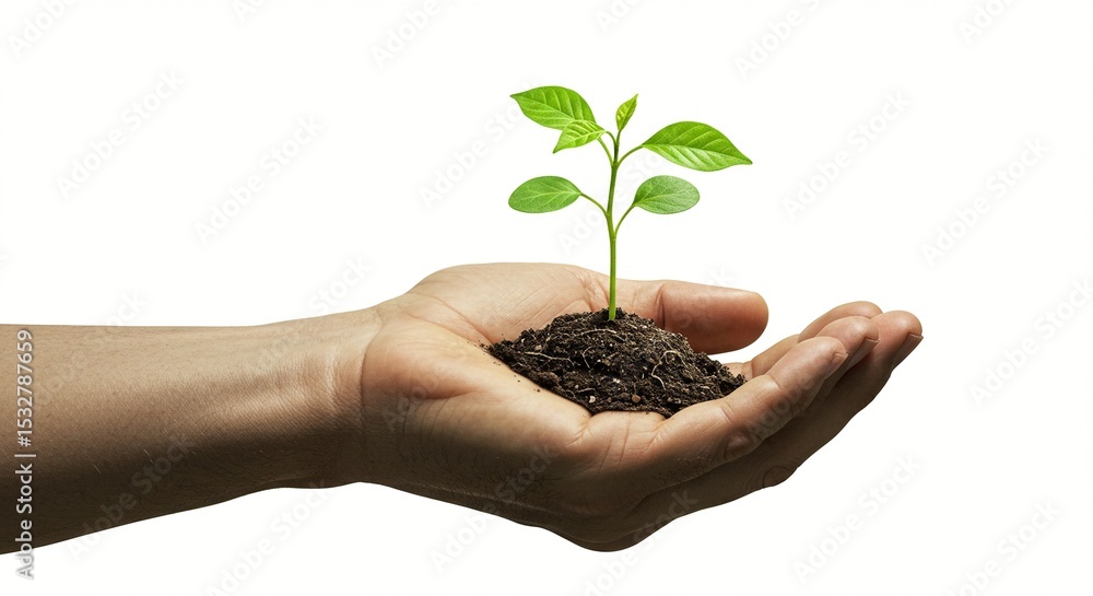 A human hand holds a small green seedling growing from a pile of soil against a plain background, symbolizing hope and growth. A human hand holds a small green seedling growing from a pile of soil against a plain background, symbolizing hope and growth.