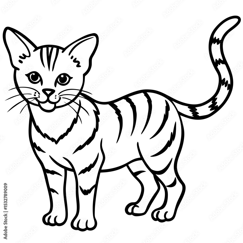 Fototapeta premium Minimalist Sand Cat Line Art on Clean White Background