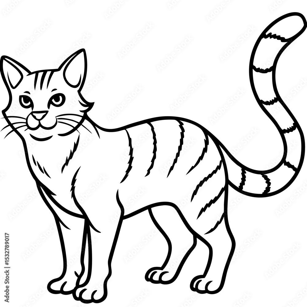 Obraz premium Minimalist Sand Cat Line Art on Clean White Background