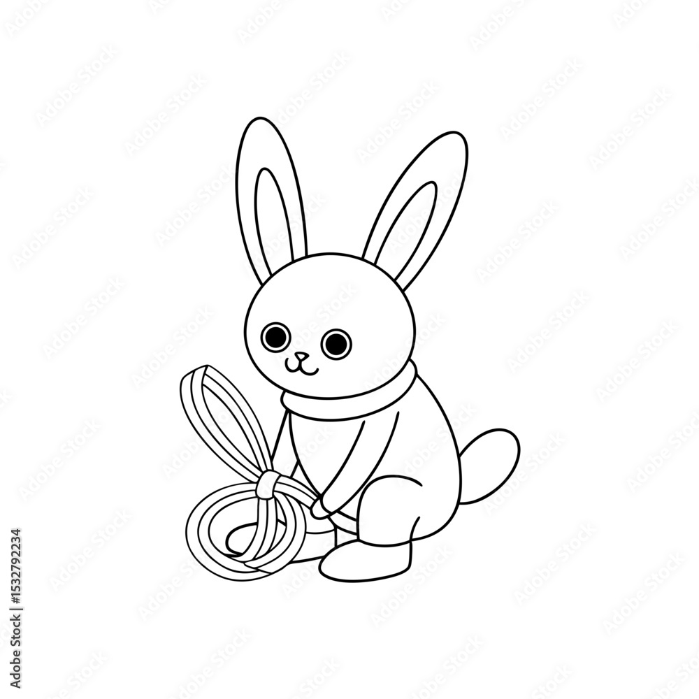 Fototapeta premium Printable Bunny Tying Rainbow Streamers Outline