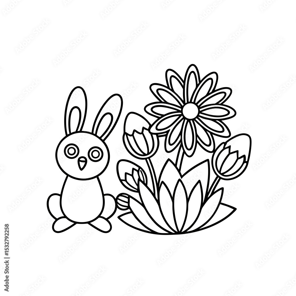 Obraz premium Printable Bunny Watching Candy Fall Outline