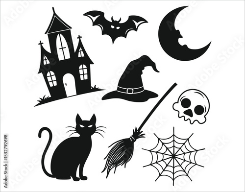 Halloween Symbols in Silhouette – Flat Vector Pack