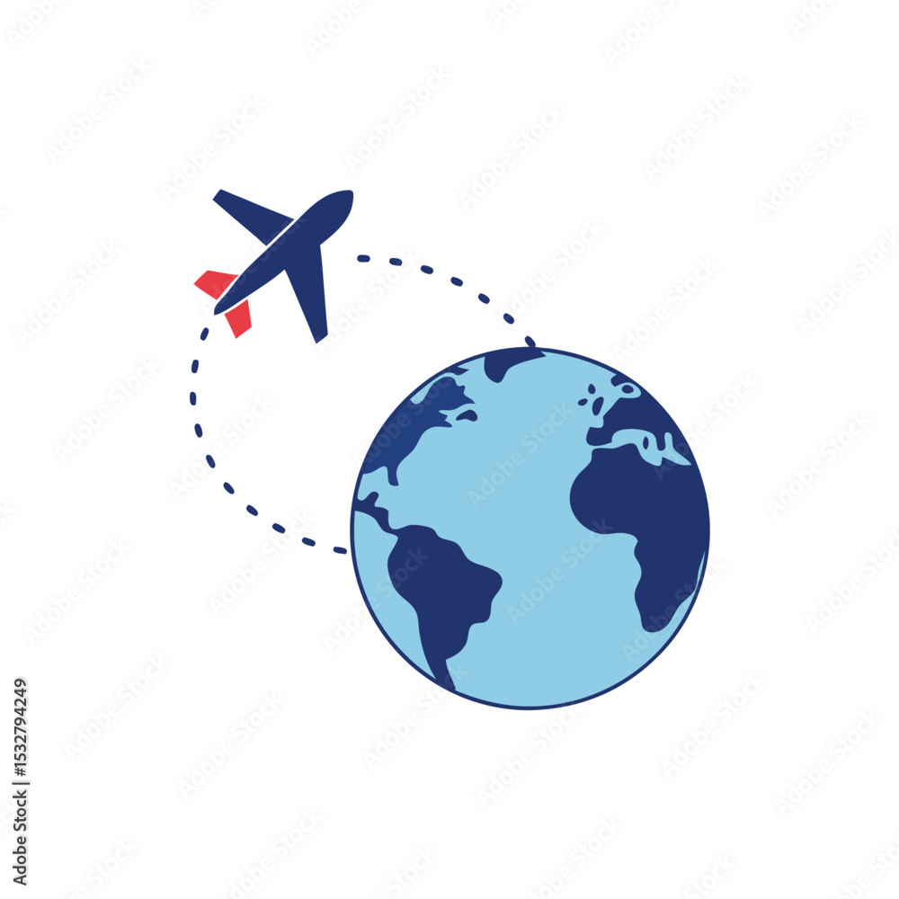 Fototapeta premium Minimalist Airplane Path over Globe Vector Icon