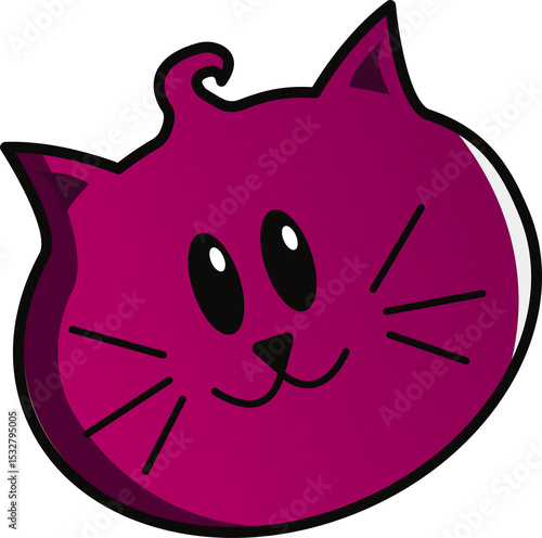 Fototapeta Naklejka Na Ścianę i Meble -  Flat vector cat head is floating on transparent background with fuchsia gradient and black outline