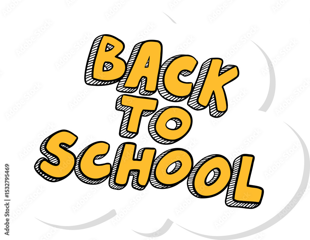Fototapeta premium Showing vector yellow BACK TO SCHOOL text on white cloud with gray shadow on transparent background