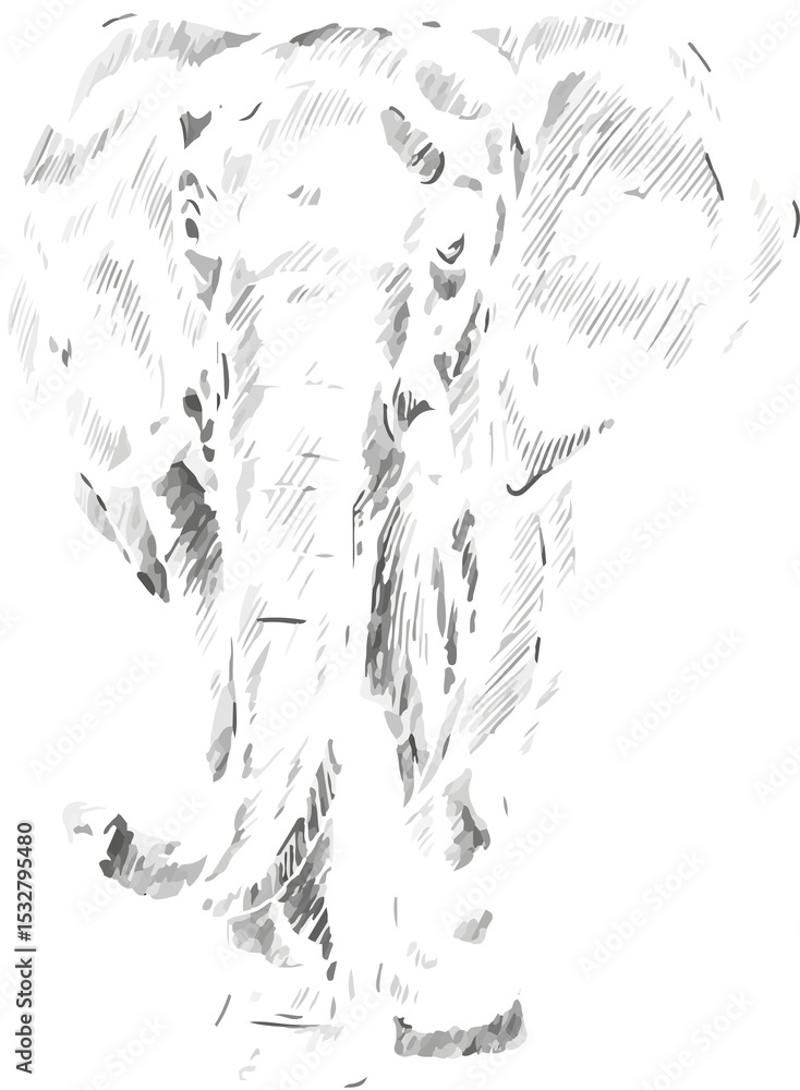 Obraz premium Elephant is being shown in pen-and-ink sketch with scribbled shading, transparent background