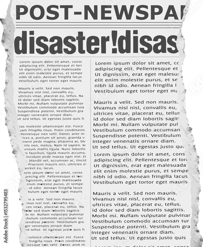 Torn newspaper page floating on transparent background, featuring bold masthead and jagged edges