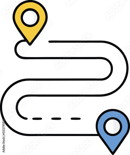 Design a minimalistic vector-style icon of a navigation route. 