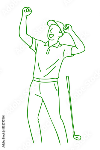 Golf Player Victory Pose – Fist pump, raised arms, or tipping cap