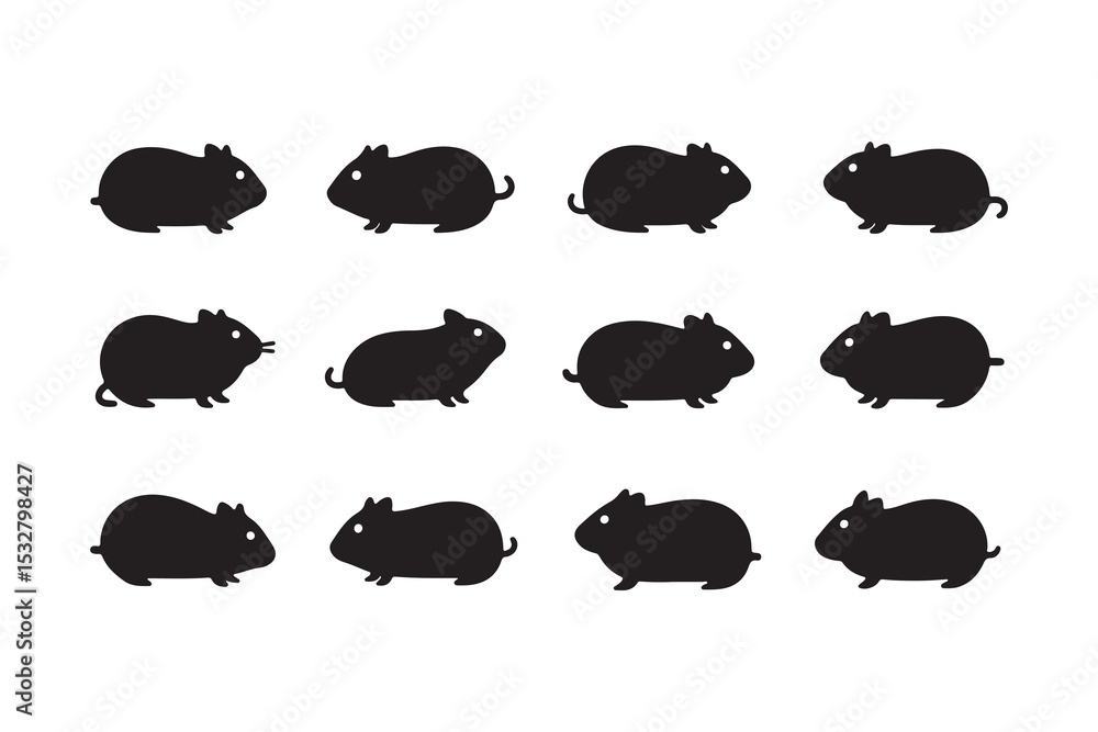 Fototapeta premium Simple Black Silhouette Hamsters in Various Poses