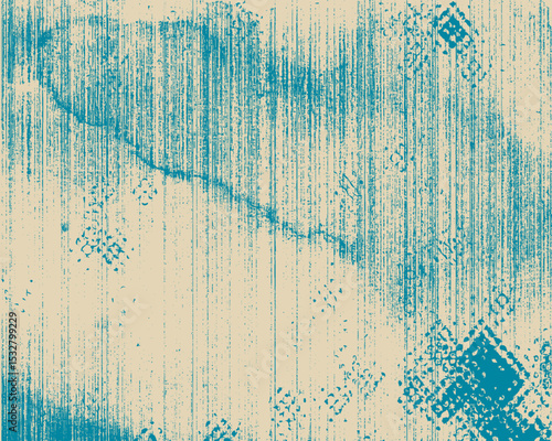 Grainy blue spiral brush stroke with spray texture. Hand drawn distress damaged edge vintage banner with spiral bold line. Grainy bold brush strokes texture with scattered tiny dots. Retro background