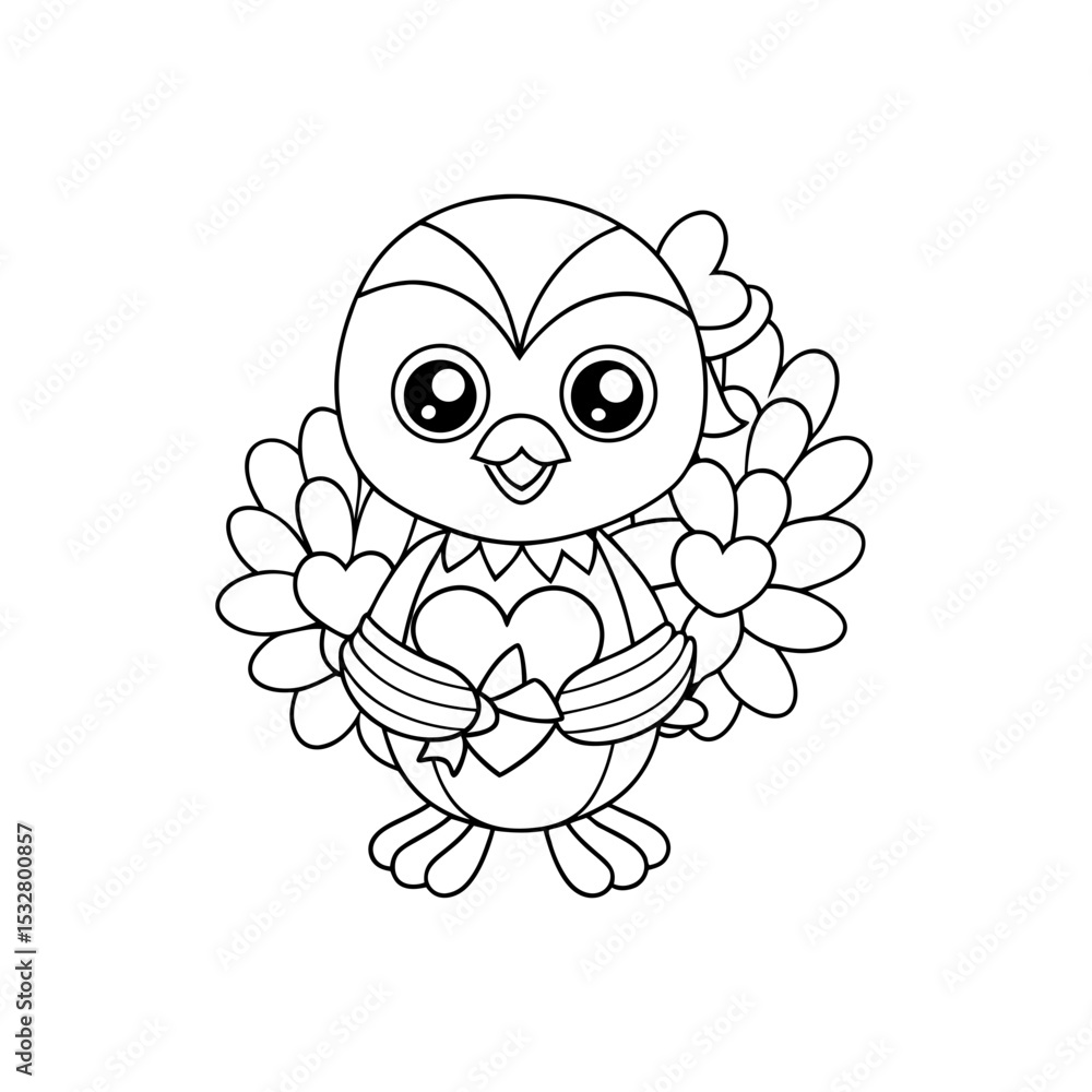 Obraz premium Printable Chick Holding Pastel Flowers Outline
