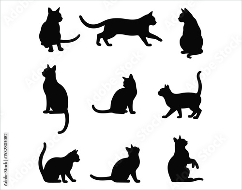 9-Pose Shorthair Cat Silhouettes
