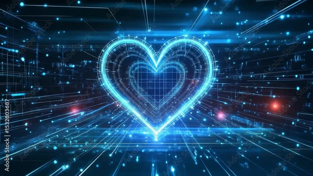 Futuristic heart symbol animation for technology, health, or love concepts background