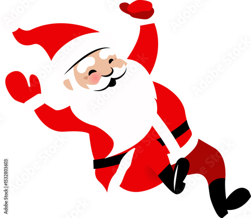 Φωτογραφία Flat design cartoon Santa Claus is flying in transparent background, wearing red