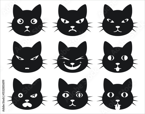 Solid Black Shorthair Cat Faces