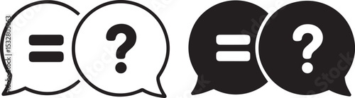 Question mark and equals sign in speech bubbles icon set