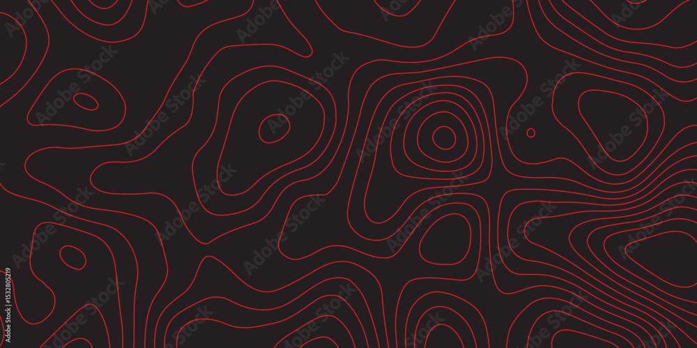 Fototapeta premium Abstract topographic contours map black and red background- Vector Background. 