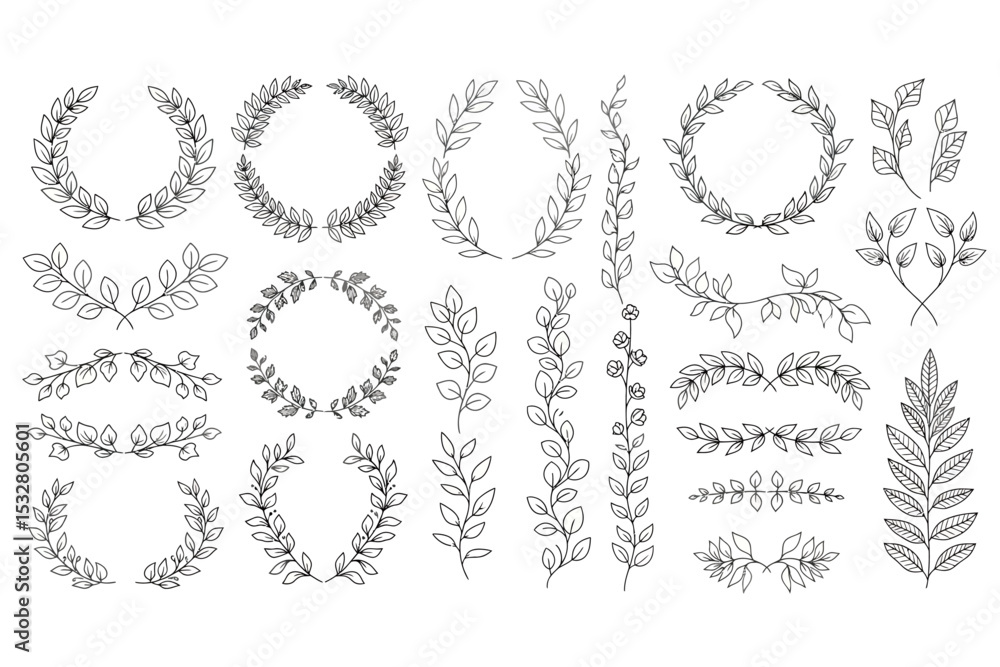 Obraz premium Botanical Line Art Foliage Designs Collection Set