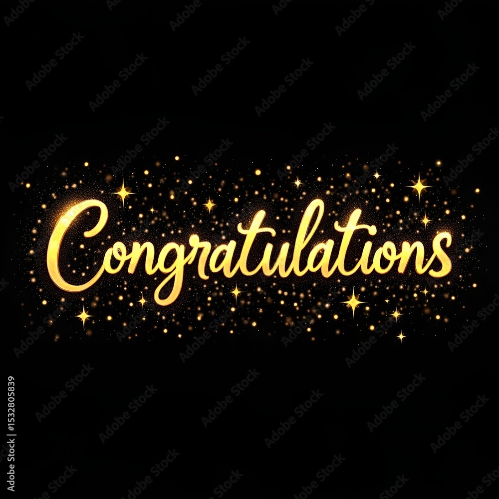 Congratulations celebration with gold confetti on black background
Congratulations celebration with gold confetti on black background