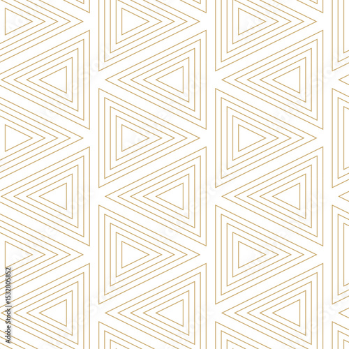 Abstract geometric pattern with triangle, lines and stripes on white background. A seamless vector background. Graphic modern pattern. White and gold pattern.