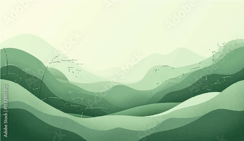 Tableau sur toile Green mountain landscape with blue sky, mist, and a summer forest view