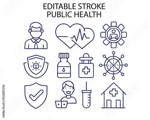 Public Health Line Icon Set – Healthcare and Disease Prevention Vector Collection

