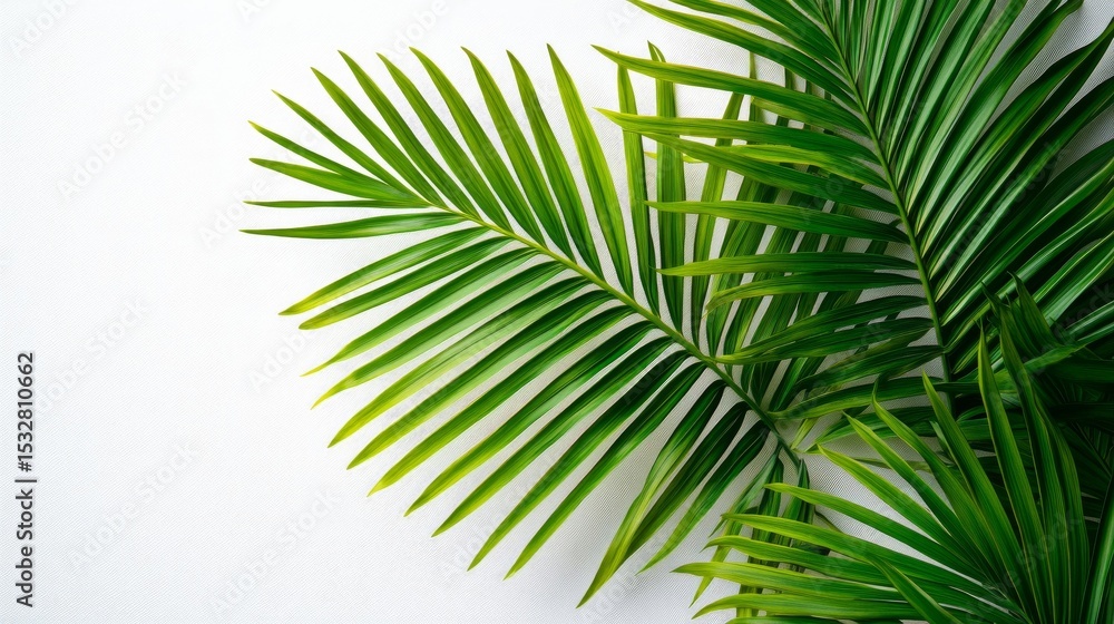 Fototapeta premium Lush Green Palm Fronds on White Background