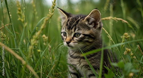 Wallpaper Mural Adorable Tabby Kitten Exploring Green Meadow Torontodigital.ca