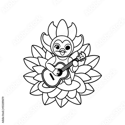 Printable Chick Playing Guitar Outline
