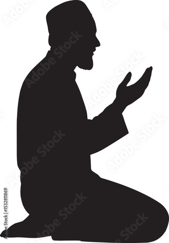 Muslim Man Prayer Silhouette Vector – Islamic Worship Pose for Ramadan & Faith Design