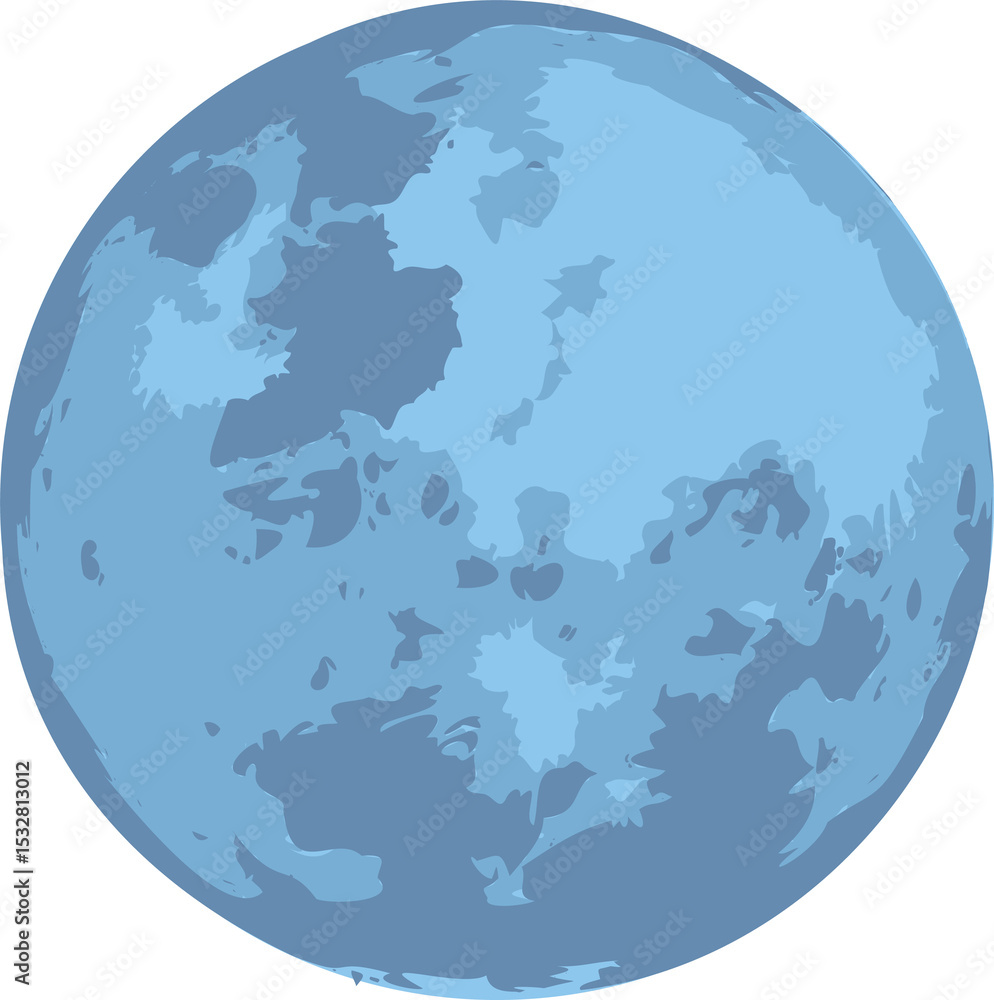 Naklejka premium Featuring blue moon-like orb in flat design on transparent background, showing crater markings