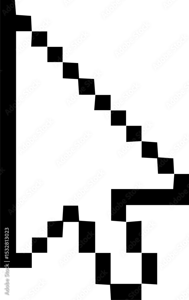 Fototapeta premium Pixel art arrow cursor icon is pointing diagonally with stair-step edges, transparent background