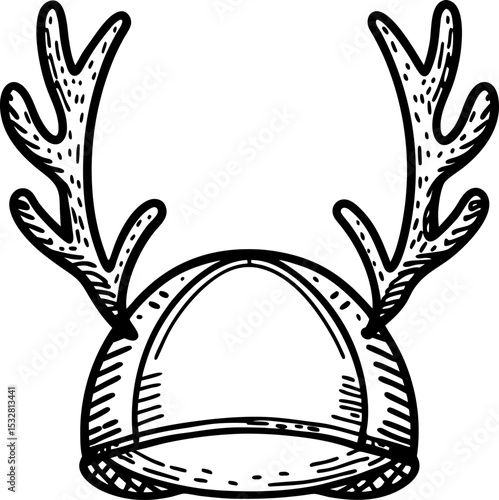 reindeer antler hat illustration hand drawn festive headband with antlers, fun holiday costume accessory
