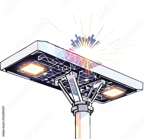 Modern solar powered street lamp illustration depicting green energy sustainable lighting.