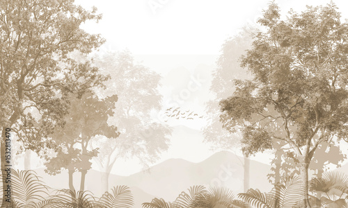 Foto Subtle Nature Wall Mural: Faded Sepia Trees & Abstract Forest Background