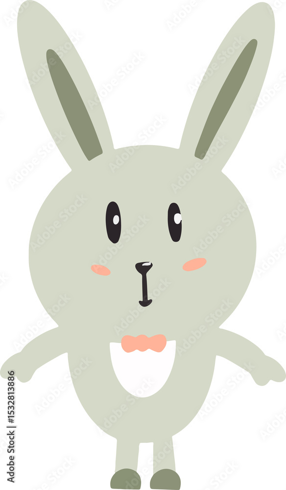 Obraz premium Stylized cartoon rabbit is displaying white belly patch and pink bow on transparent background