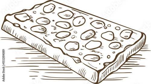 Hand drawn chocolate bar with nuts sketch sweet dessert treat, cocoa confectionary with crunchy topping