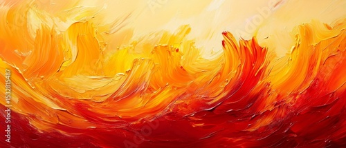 Fiery Abstract Oil Painting Red and Orange Swirls of Energy
