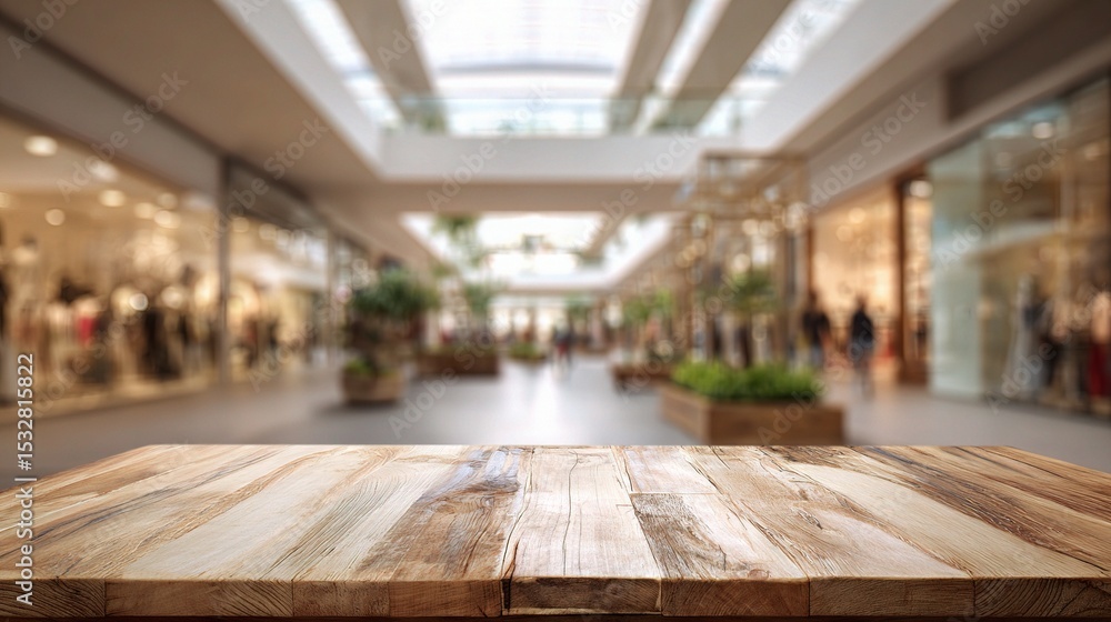 custom made wallpaper toronto digitalBlurred Corridor in Luxury Shopping Mall with Wooden Surface Foreground