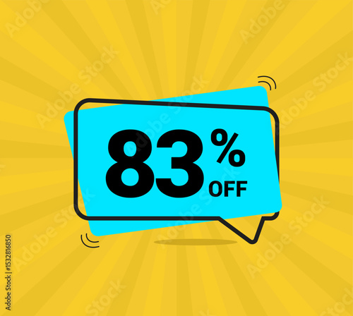 83% OFF sale, eighty three percent. Coupon of Discount Price. Discount promotion. Banner for One percent off offers. Yellow and blue Design. Vector illustration.