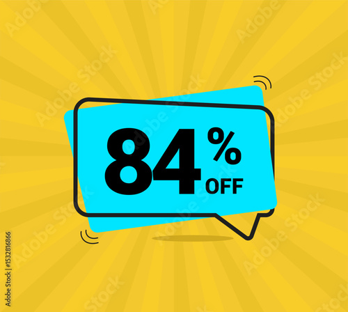 84% OFF sale, eighty four percent. Coupon of Discount Price. Discount promotion. Banner for One percent off offers. Yellow and blue Design. Vector illustration.